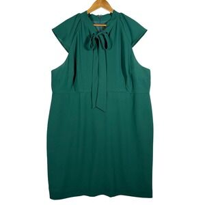 J. Crew Ruffle Front Sheath Dress 365 Crepe Plus Size 24 Green Tie Neck Cap Slv